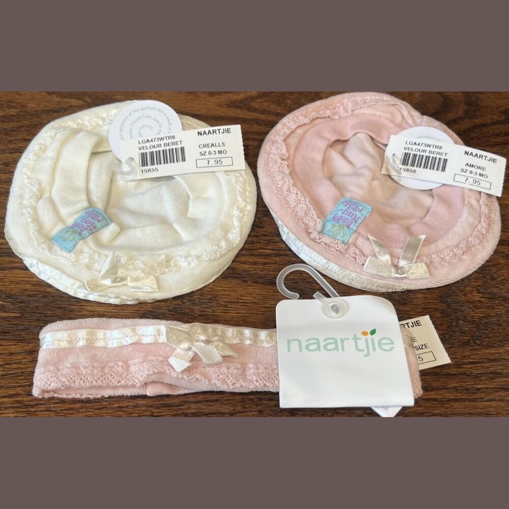 NWT NAARTJIE 2 VELOUR BARET & 1 VELOUR HEADBAND SET